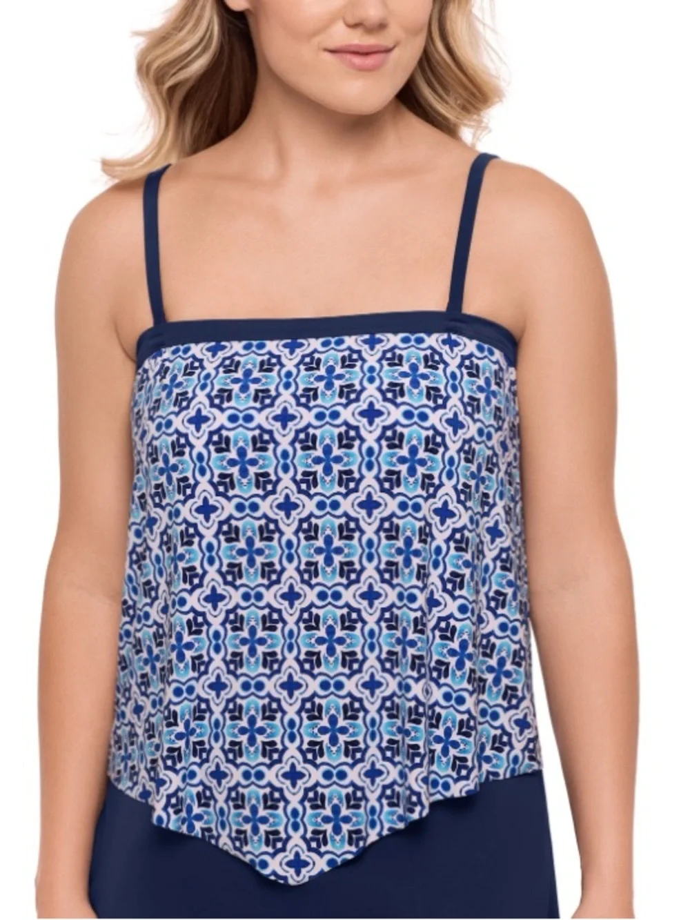 Swim Solutions Women’s Printed Bandeau Scarf Hem Tankini Top-Amalfi Coast - Picture 3 of 4